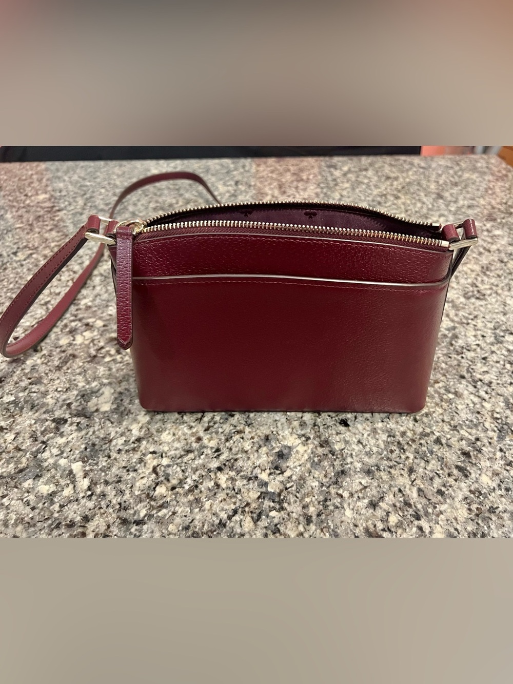 kate spade burgundy pebble leather crossbody with gold hardware - Picture 3 of 11